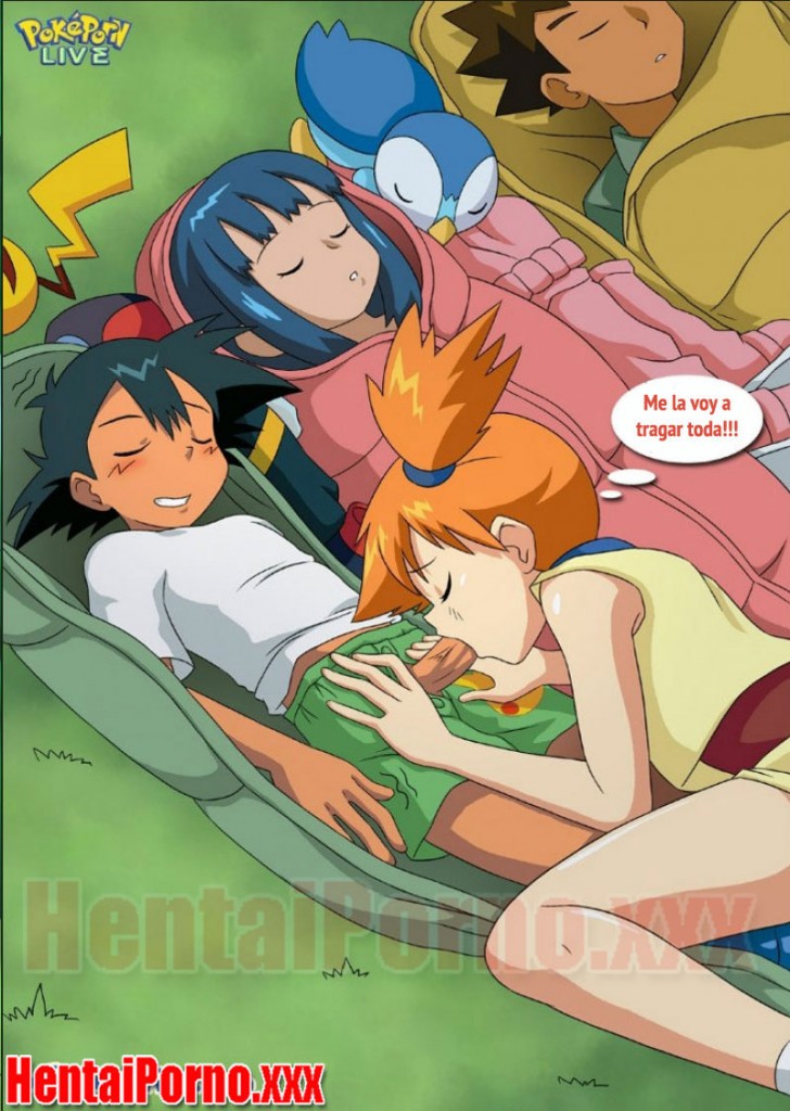 Misty le hace sexo oral a Ash en un campamento - Hentai Porno