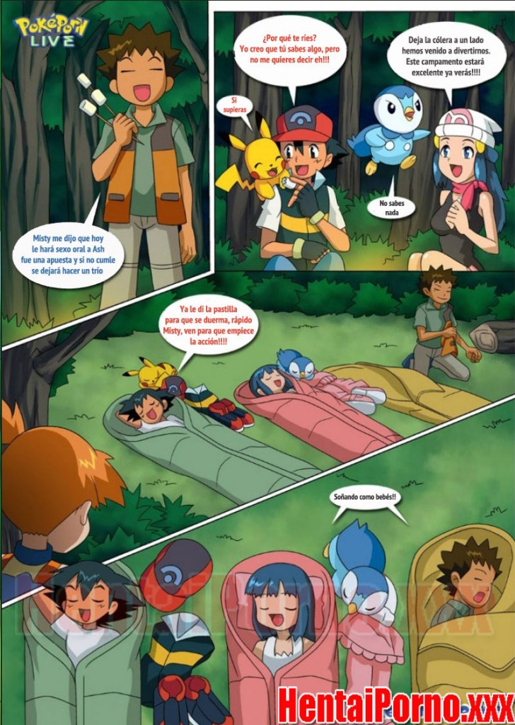 Misty le hace sexo oral a Ash en un campamento - Hentai Porno